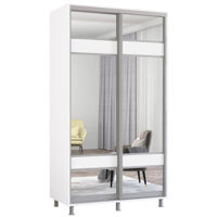 Dulap Mobildor-Lux Aron-S 1.0m-1.8m uși glisante din PAL cu oglindă zebra (110x60x220H cm) Alb Brilliant