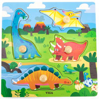 Puzzle din lemn cu buton „Dinozauri” VIGA