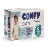 Scutece pentru copii Confy Premium Jumbo Nr.6 EXTRALARGE (15+ kg), 42 buc.