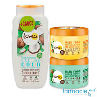 Lovea Masca par 3 in 1 extract de ceai verde&ulei de cocos 390ml&Masca par3 in1 extract de monoi&ulei de shea 390ml+Gel dus 400ml apa de Cocos CADOU