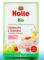 Holle Organic terci cu lapte de capra de orez cu zmeura si banana (6 luni+) 200g