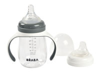 Biberon de invatare Beaba 2 in 1 Mineral Grey (4+ luni) 210 ml