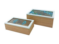 Set cutii decorative "Flori albastre" 2buc(19Х12Х8, 17Х9Х5cm) lemn/sticla