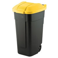 Coș de gunoi Keter 56134 Cos pentru deseuri cu maner si roti O/W 110l, 88x52x58cm, negru/galben