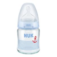 Biberon din sticla NUK FC cu tetina din silicon 120 ml (0-6 luni) albastru