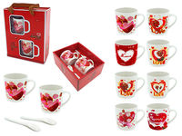 Set cani 2buc, 210ml si linguri "Love", in cutie cadou