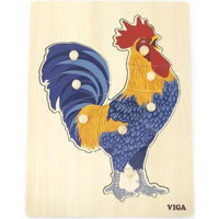 Головоломка Viga 44610 Puzzle din lemn Montessori cu buton Cocoș