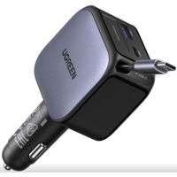 Зарядное устройство для автомобиля Ugreen 55212B Type-C+USB-A with Type-C Cable Retractable, 60W, Black, EC602