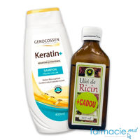 Gerocossen Keratin+ Sampon cu pantenol volum 400ml + Ulei Ricin 200ml Hypericum CADOU