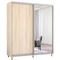 Dulap Mobildor-Lux Aron-P uși glisante din oglindă și PAL (200x60x220H cm) Sonoma