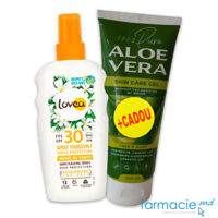 Lovea Vegan Lotiune-spay hidratanta protectie solara SPF30 150ml + Aloe Vera Pure gel fata&corp 200ml Human Care CADOU