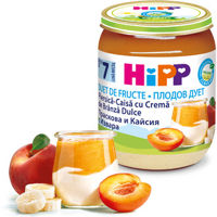 Hipp пюре персик, абрикос с творогом, 7 мес, 160 гр