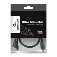 Cable Mini  dual USB2.0,  Mini B - 2AM, 0.9 m,  Cablexpert, High quality, CCP-USB22-AM5P-3