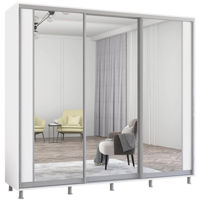 Dulap Mobildor-Lux Aron uși glisante din PAL cu oglindă vertical (240x60x200H cm) Alb Brilliant