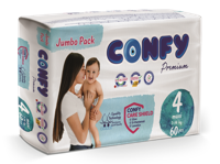 Scutece pentru copii Confy Premium Jumbo Nr.4 MAXI (7-14 kg), 60 buc.