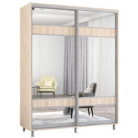 Dulap Mobildor-Lux Aron-S 1.0m-1.8m uși glisante din PAL cu oglindă zebra (170x60x200H cm) Sonoma