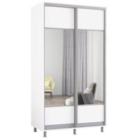 Dulap Mobildor-Lux Aron-P uși glisante din PAL cu oglindă orizontal (120x60x210H cm) Alb Brilliant