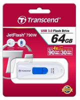 64GB USB3.1 Flash Drive Transcend "JetFlash  790", White, Slider (R/W:90/30MB/s)