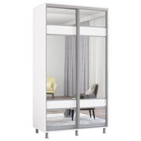 Dulap Mobildor-Lux Aron-S 1.0m-1.8m uși glisante din PAL cu oglindă zebra (120x60x230H cm) Alb Brilliant