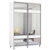 Dulap Mobildor-Lux Aron-S 1.0m-1.8m uși glisante din PAL cu oglindă zebra (160x60x240H cm) Alb Brilliant