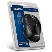 Mouse SVEN RX-113, Optical, 800-2000 dpi, 6 buttons, Ergonomic, Black, USB