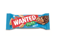 Baton cu nuga, caramel, arahide cereale crocante şi glazură de ciocolată cu lapte Eti Wanted Nuts Milk, 45 gr.