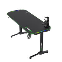 Gaming Desk Gamemax D140-Carbon RGB, 140x60x75cm, Headsets hook, Cup holder, Cable managment,RGB Led