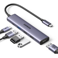 USB Hub Ugreen 15495 HUB 5 in 1 USB-C, Grey