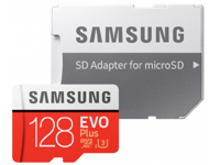 128GB MicroSD (Class 10) UHS-I (U3)+SD adapter, Samsung EVO Plus "MB-MC128KA" (R:130MB/s)