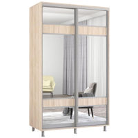 Dulap Mobildor-Lux Aron-S 1.0m-1.8m uși glisante din PAL cu oglindă zebra (130x60x200H cm) Sonoma