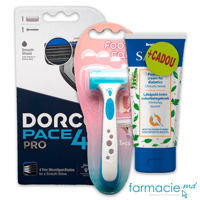 Dorco Foot Care Razor calcai N1+Dorco Pace 4 Pro Sistema ras 4 lame N1+Sana Crema picioare Diabetici 100ml Florin ZRT Cadou