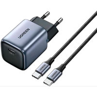 Зарядное устройство сетевое Ugreen 25257 1xType-C 3A 30W QC4.0 + Cable Type-C/Type-C 1M 60W, Space Gray
