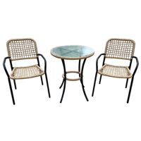 Mobilier pentru grădină Hydro S Set Polirattan, masa si 2 scaune, metal cu blat de sticla, Bej