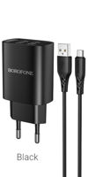 Borofone Wall Charger with Сable USB to Micro-USB 2xUSB 2.1A, Black