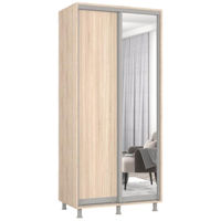 Dulap Mobildor-Lux Aron-P 1.0m-1.8m uși glisante din oglindă și PAL (130x60x220H cm) Sonoma