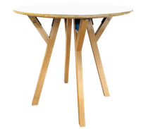 купить Круглый деревянный стол, окрашенный в белый цвет, с деревянными ножками и металлической опорой. в Кишинёве