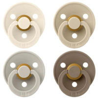 Пустышка BIBS 120460 Set 4 Colour Latex, tetina rotunda, 6 luni + Ivory/Sand/Vanilla/Dark Oak-120460