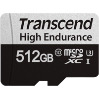 512GB MicroSD (Class 10) UHS-I (U3),+SD adapter, Transcend "TS512GUSD350V" (R/W:95/45MB/s,Endurance)