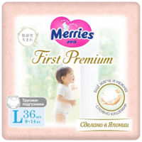 Аксессуар для самых маленьких Merries 286 Chilotei First Premium marimea L (9-14 kg), 36 buc.