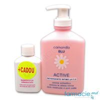 Camomilla Blu Active pH 3.5 gel intim antiseptic ciclu menstrual si postpartum 300ml + Camomilla Blu Gel dus Ultradelicat 50ml CADOU