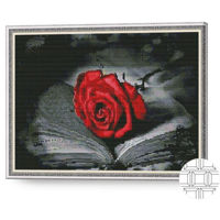 Tablou pe numere Art Gallery QB204083 Mozaic cu diamante patrate 40x50cm Trandafir rosu pe carte