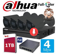 SET DAHUA, DH-IPC-HFW2439S-SA-LED-0280B-S2 Black Full-color IP 4 Megapixeli, 4 Camere POE HDD 1TB