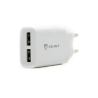 Helmet Wall Charger with Cable USB to Type-C 2xUSB 2.4A, White