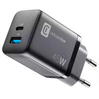 Wall Charger GAN Cellularline, 2 Ports, PD + USB, 45W, Black