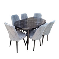 Комплект MDF Oval черный (стол Karegold Bendir + 6 стульев велюровых серых)