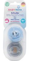 ”Baby-Nova” Suzetă rotundă cu inel, 0 luni+, Silicon, fără BPA, 2 buc. cu cutie pentru sterilizare (20009)