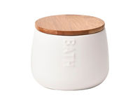 Borcan cu capac Tendance Bath D7.5X9.5cm alb, din ceramică+bambus