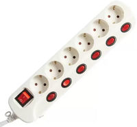 Удлинитель электрический Profmet 213029 Prelungitor cu 6 prize, cu 7 intrerupatoare, 2m, alb