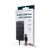 USB 2.0 Hub 4-port with switches, cable 80 cm, Gembird "UHB-U2P4P-01", Black