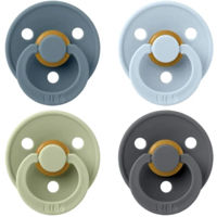 Suzetă BIBS 120461Set 4 Colour Latex, tetina rotunda, 6 luni + Petrol/Sage/Baby Blue/Iron-120461